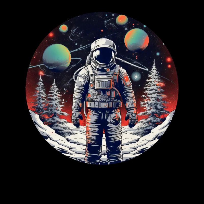 Astronaute dans l’espace hivernal avec sapin