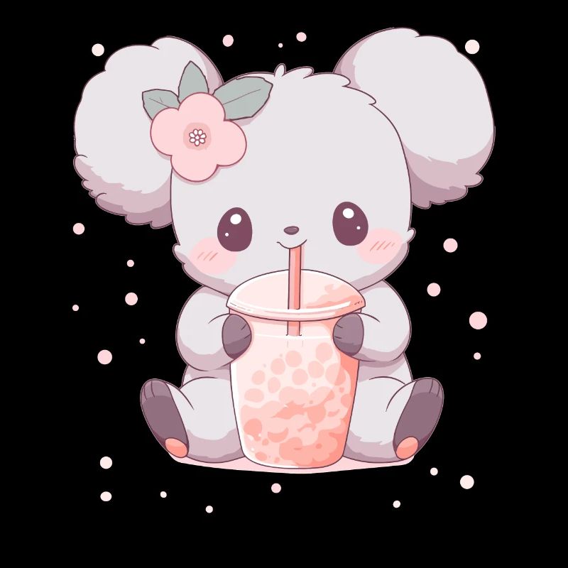 Kawaii Koala Drinks Boba Bubble Tea Chibi