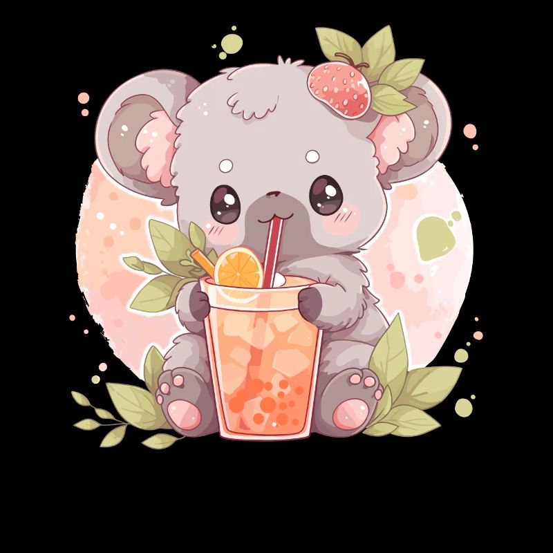Kawaii Koala Drinks Boba Bubble Tea Chibi