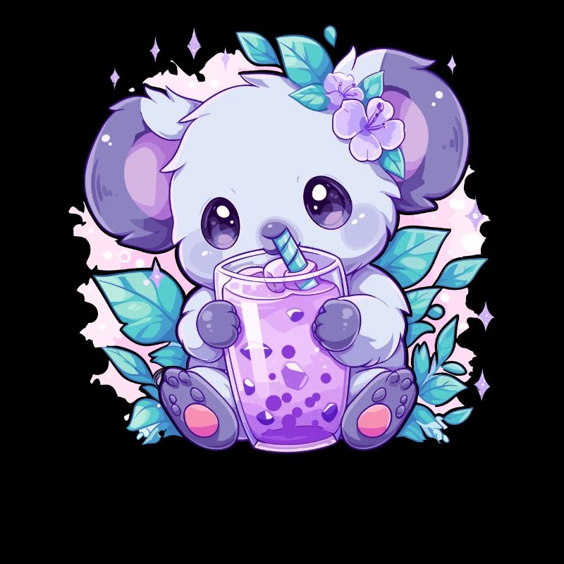 Kawaii Koala Drinks Boba Bubble Tea Chibi