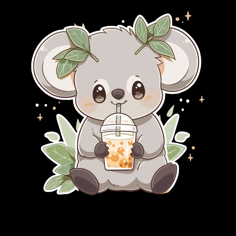 Kawaii Koala Drinks Boba Bubble Tea Chibi