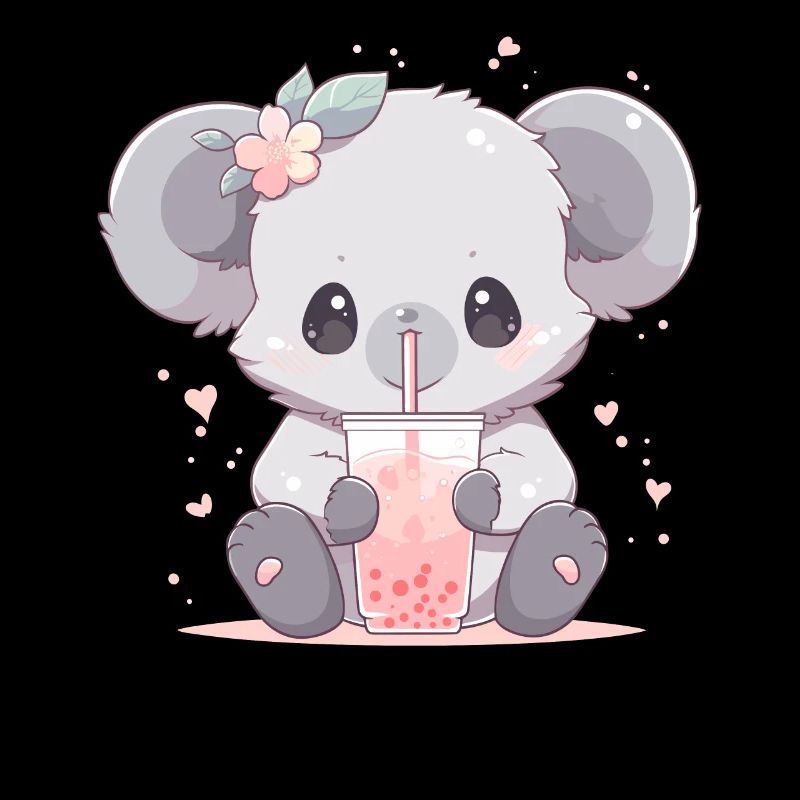 Kawaii Koala Drinks Boba Bubble Tea Chibi