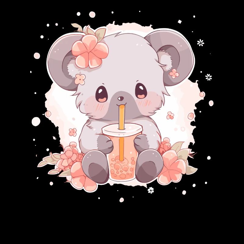 Kawaii Koala Drinks Boba Bubble Tea Chibi