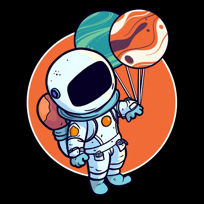Astronaut Holding Planet Balloons Solar System