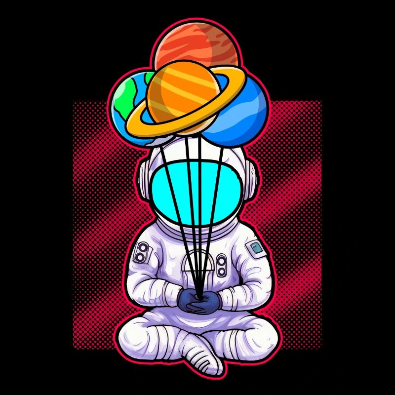 Astronaut Holding Planet Balloons Solar System