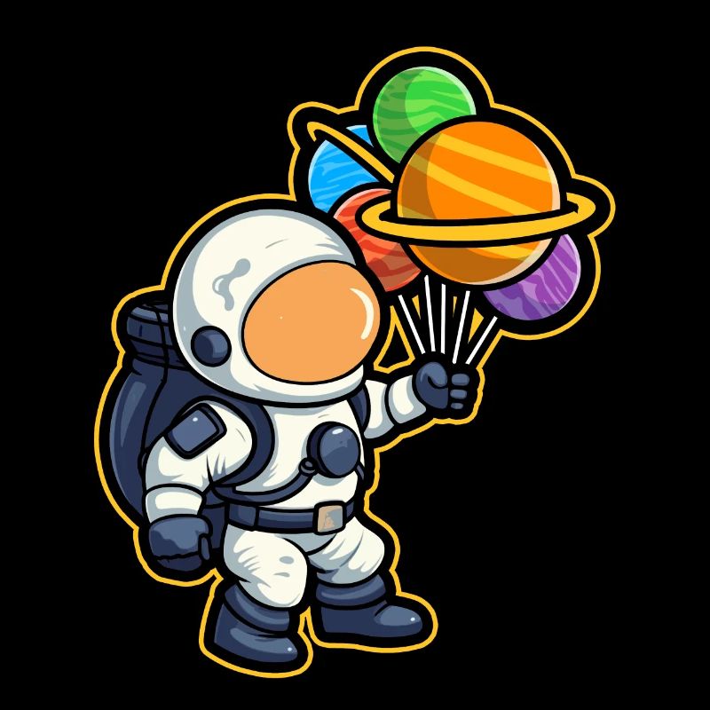 Astronaut Holding Planet Balloons Solar System
