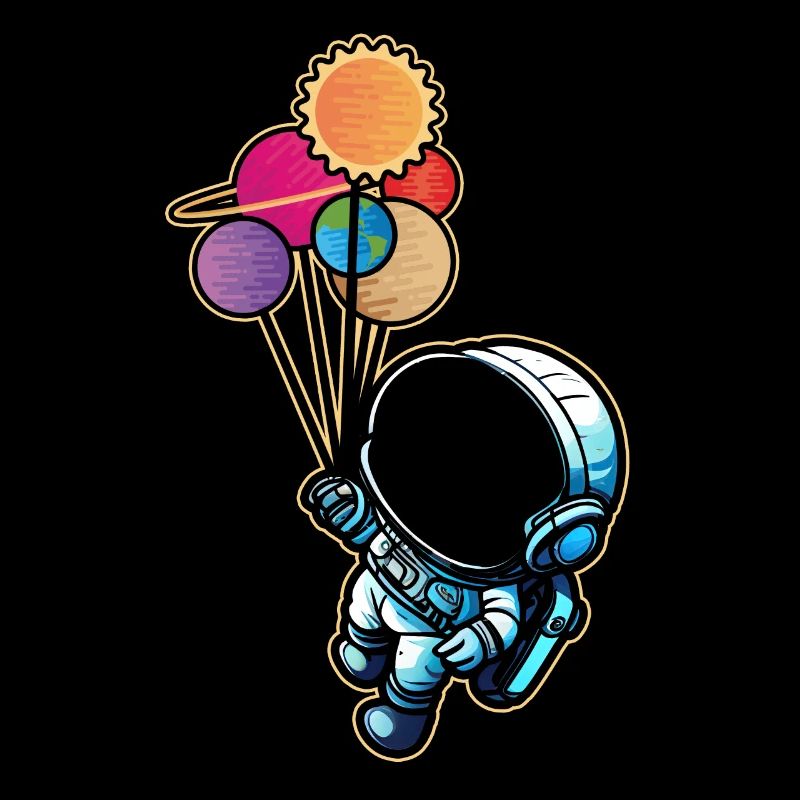 Astronaut Holding Planet Balloons Solar System
