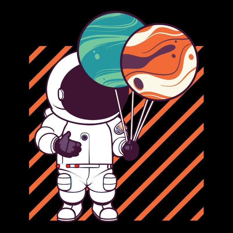 Astronaut Holding Planet Balloons Solar System