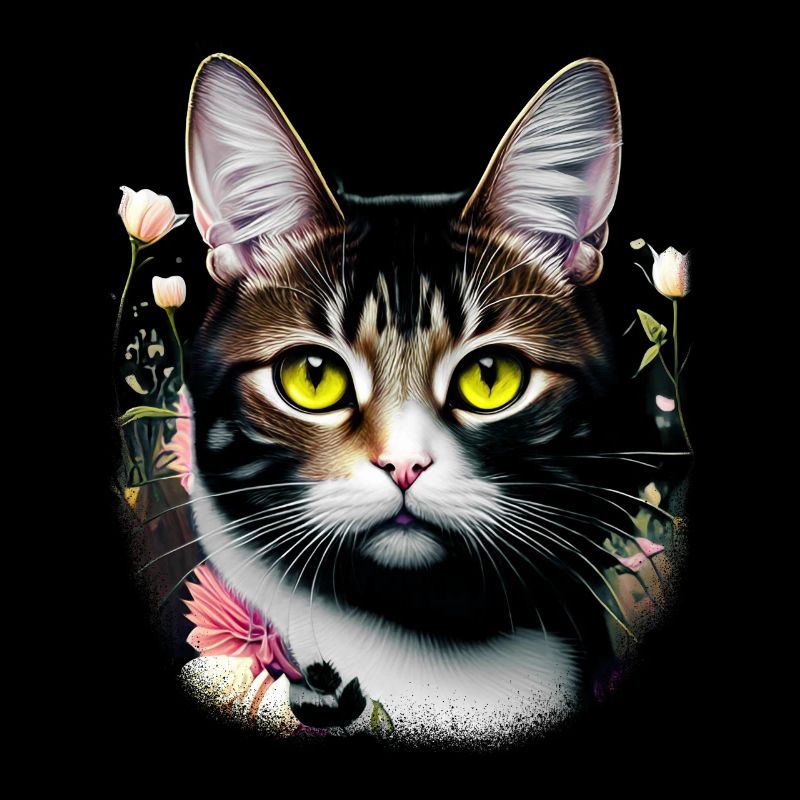 Süße Katze als Porträt mit Blumen