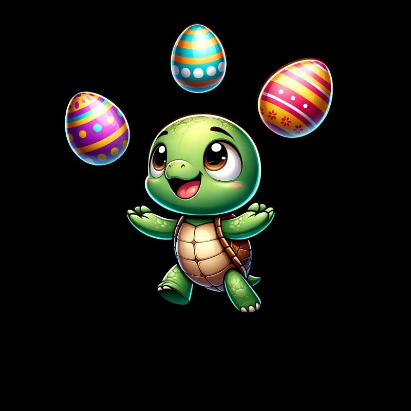 Turtle juggling easter eggs, artistic darst