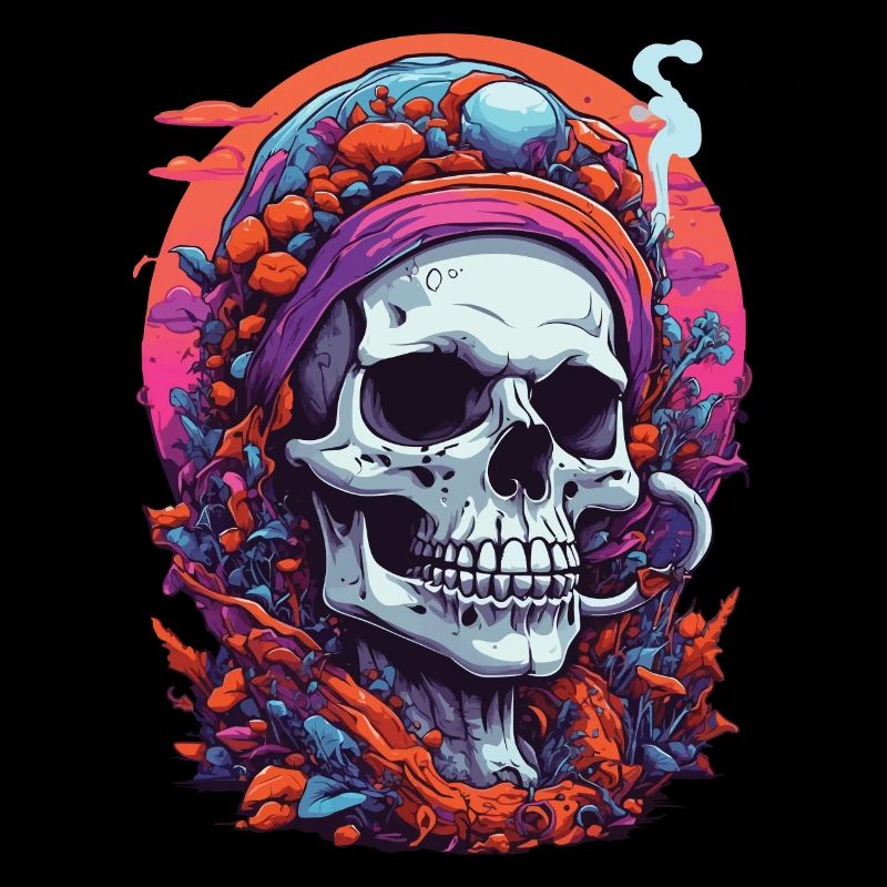 Crâne psychédélique forêt champignons Goa Trance Art