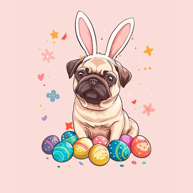 Pug easter eggs Hunting easter day