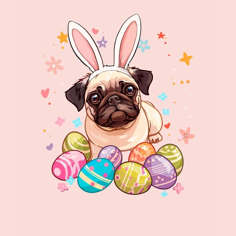Pug easter eggs Hunting easter day