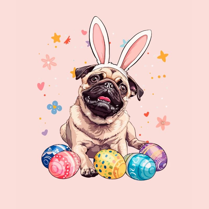 Pug easter eggs Hunting easter day