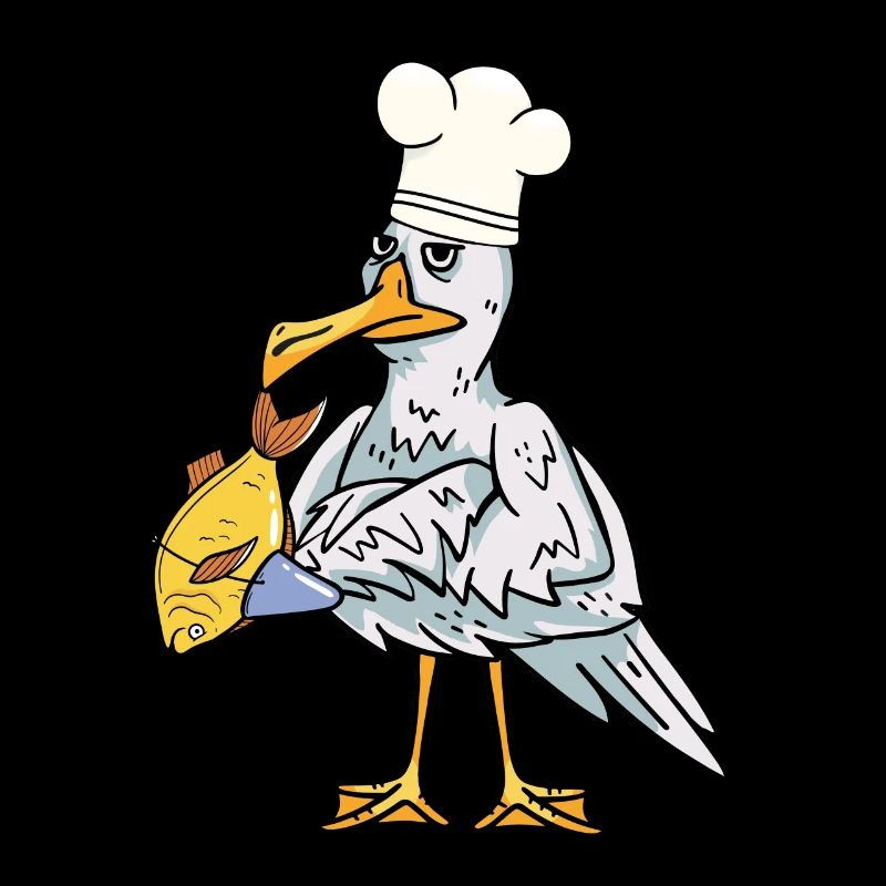 Maritime seagull fish cook hunger cooking