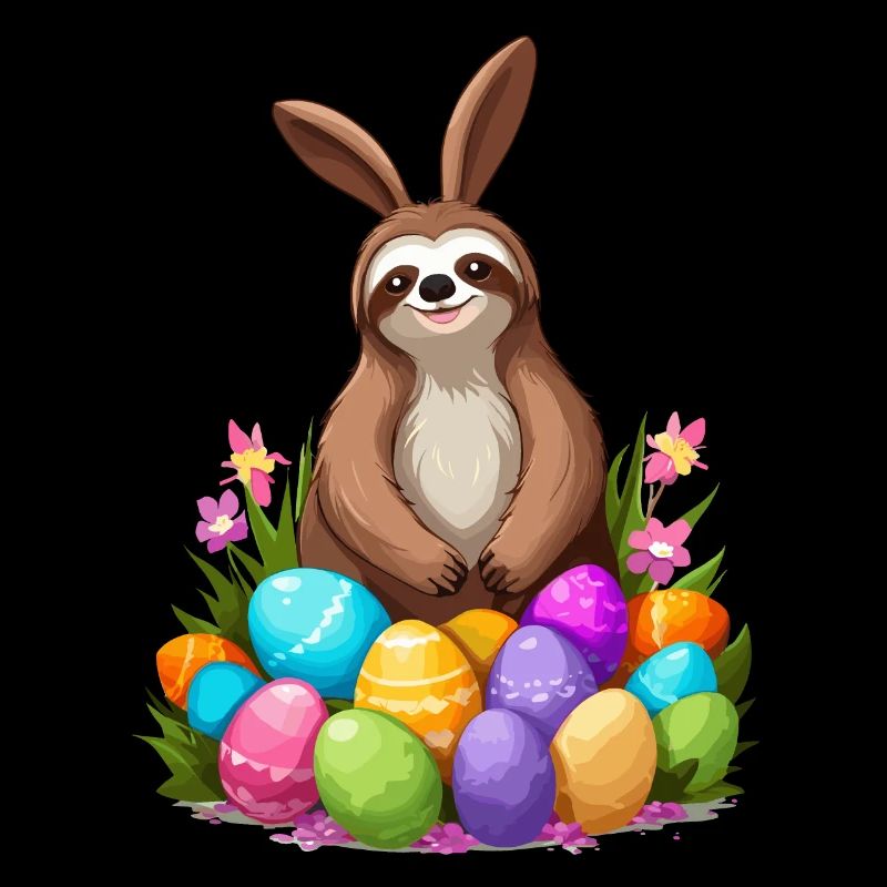 Funny Sloth Easter Bunny Cute Easter Design