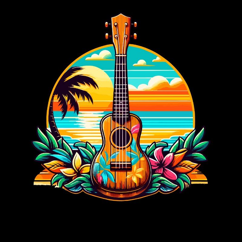 Retro Beach Sunset Ukulele Uke Player Instrument