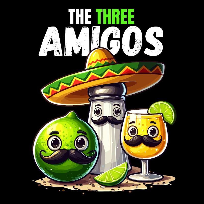 Three Amigos Tequila Lime Salt Mexico Funny