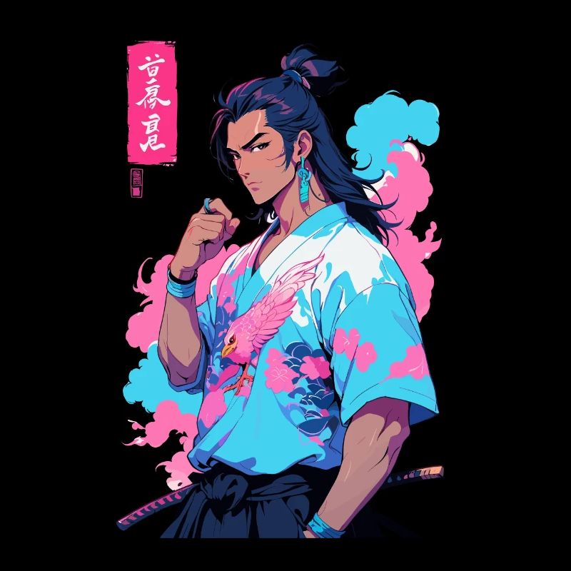 Aesthetic Vaporwave Style Japanese Samurai