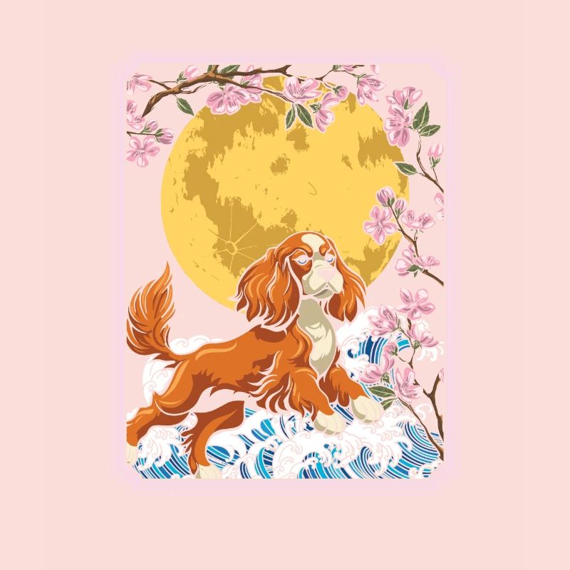 Cocker Spaniel Japon Cherry Blossom Moon