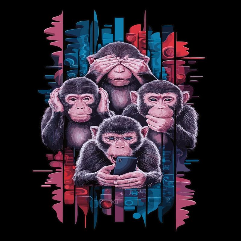 Wise Monkey With Mobile Phone Funny Multi Media Design