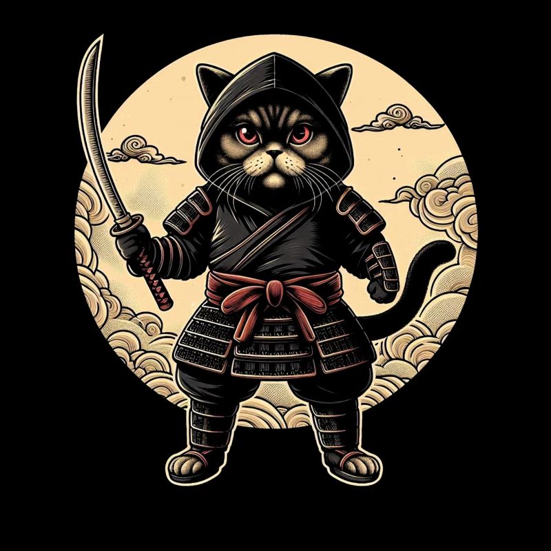 Ninja Cat Japanese Samurai Japan Kawaii Warrior