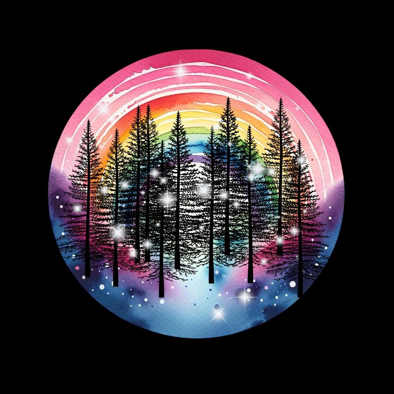 Fir Trees Forest Nature Rainbow Mystical