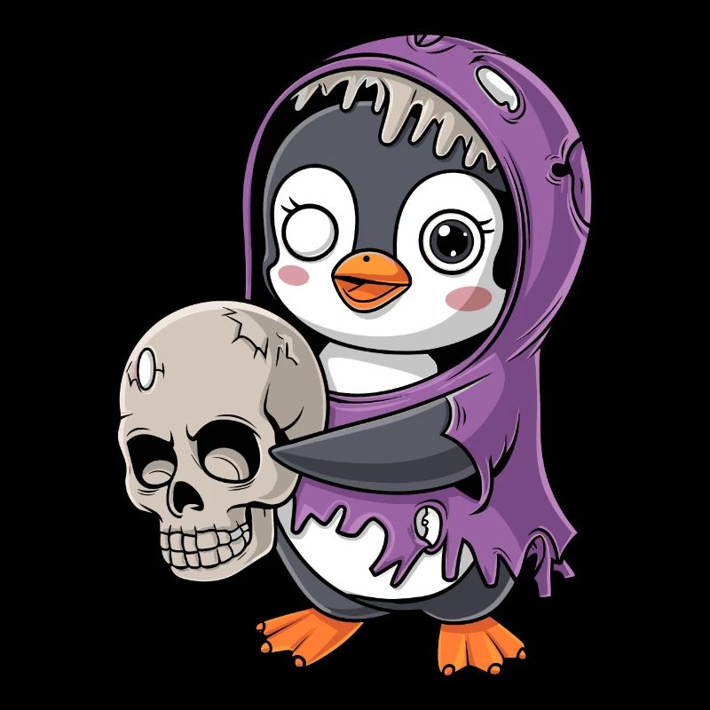 Pinguin Zombie Halloween mit Schädel