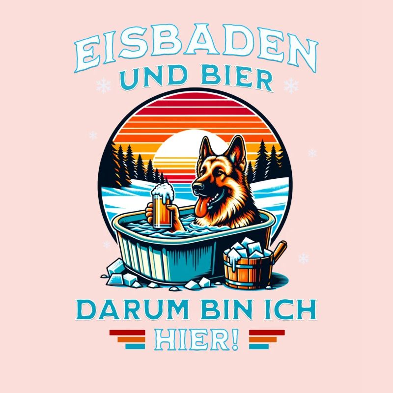 Eisbaden Schäferhund - Bier Eisbader Winterspaß