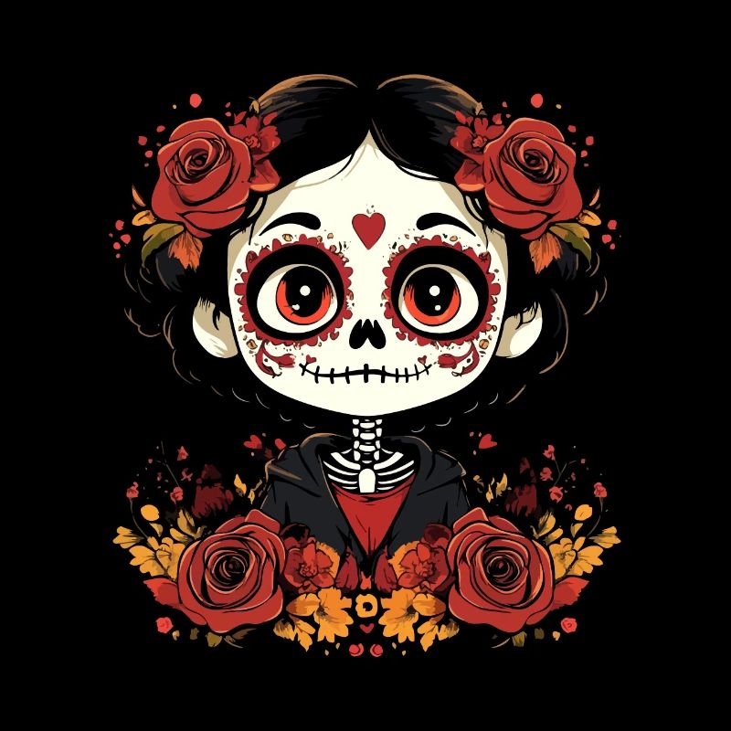 Cute Sugar Skull Face with Roses