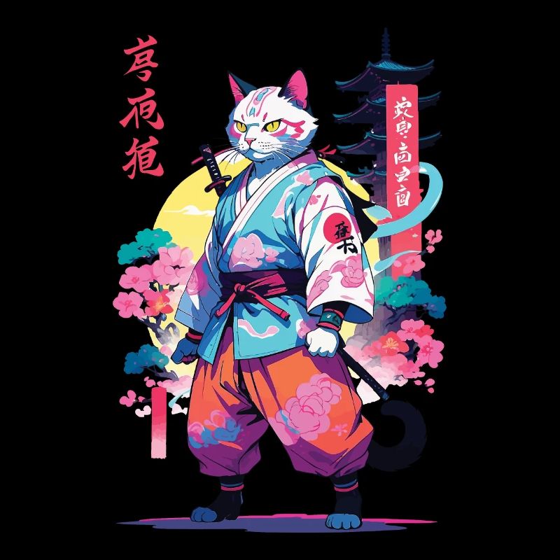 Chat samouraï Vaporwave Esthétique