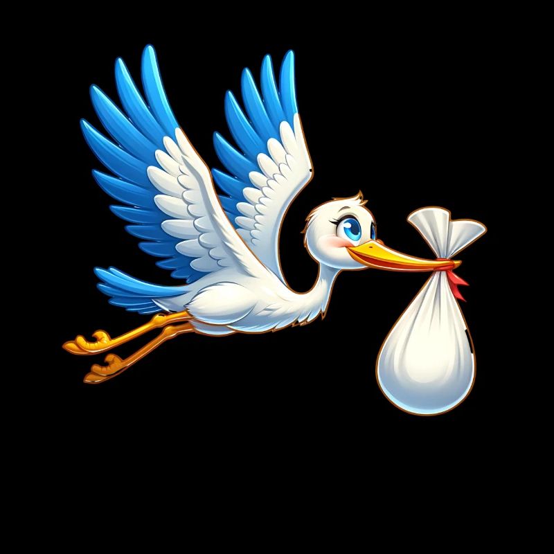 Cute stork with baby bundle illustration