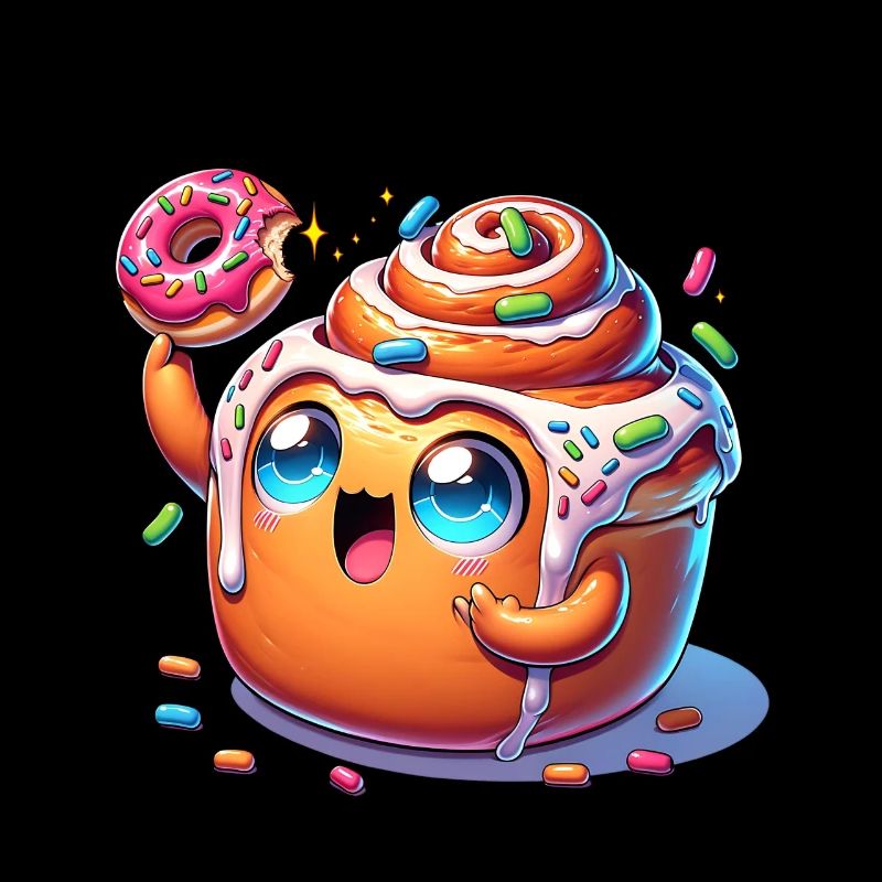 Cheerful cinnamon roll with donut