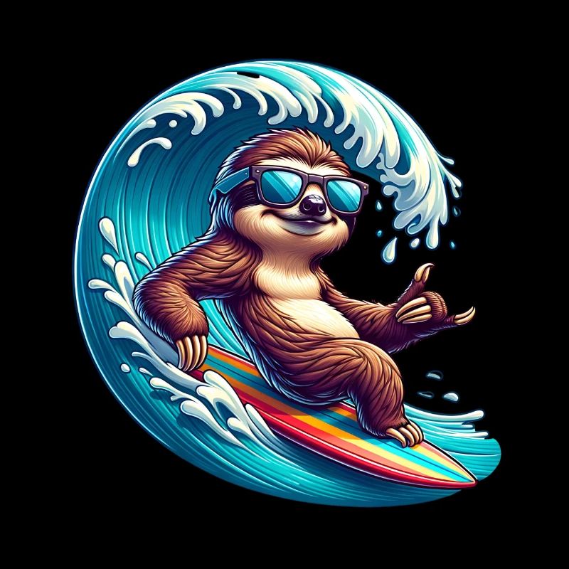 Relaxed sloth surfer on wave