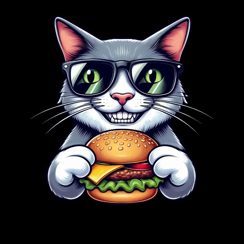 Cool Nerd Cat with Hamburger Kater Cheeseburger