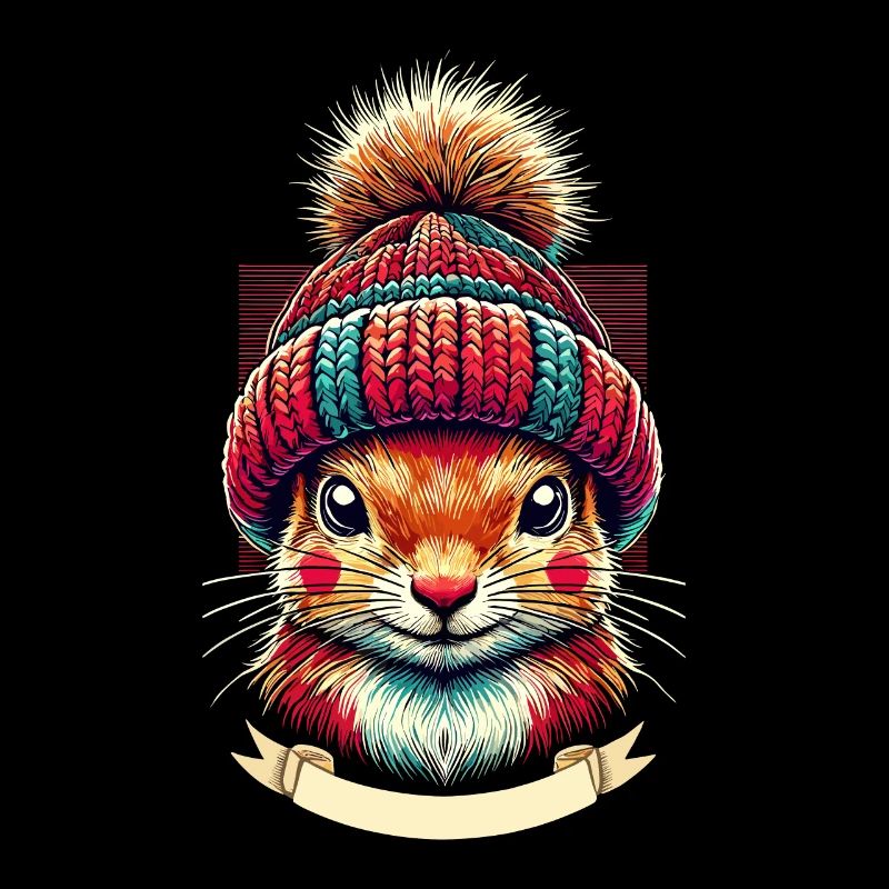 Cheerful squirrel with winter hat