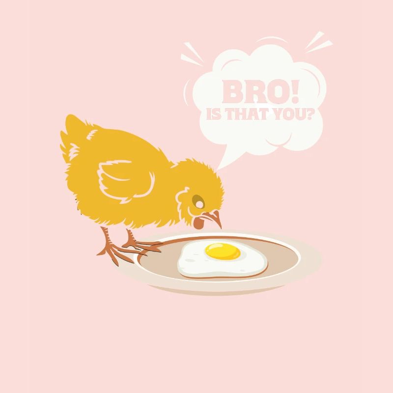 Chick Discovers Egg Humorous Cartoon Text: Bro!