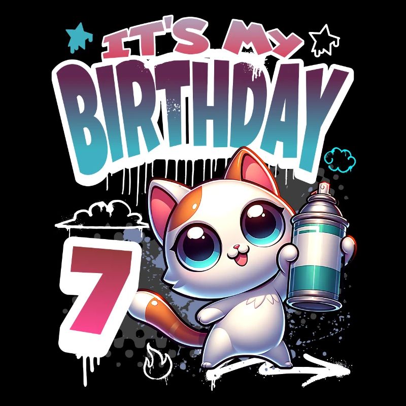 7th Birthday Cat Graffiti