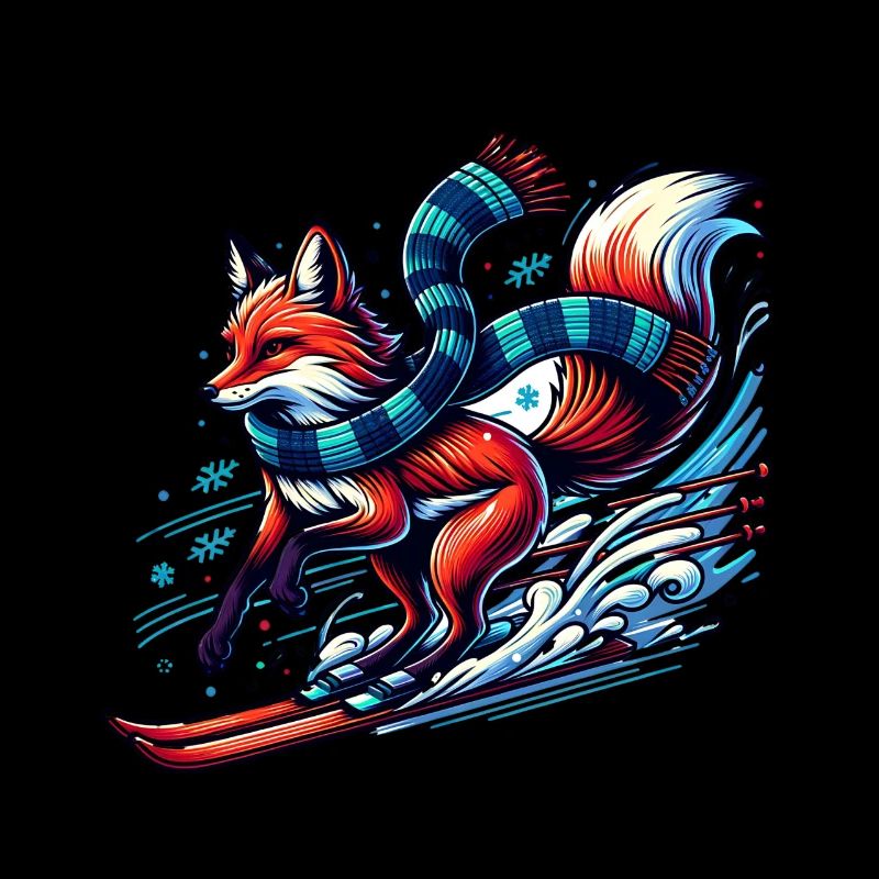 Fox skiing with scarf in winter