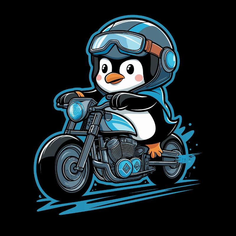 Penguin on motorcycle with helmet