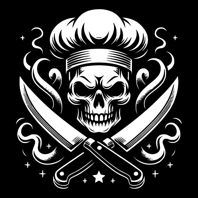 Skull with chef's hat and crossed kitchen knives