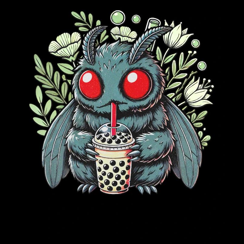 Funny Mothman with Bubble Tea