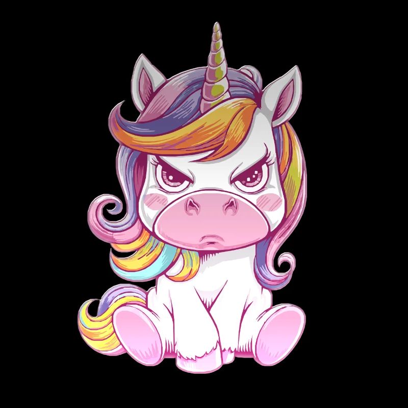 Angry unicorn with rainbow mane