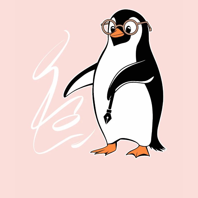 Penguin Calligraphy Artwork with Glasses