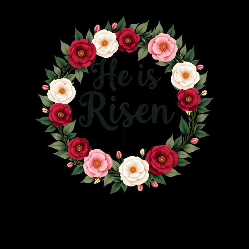 Happy Easter Flower Wreath He Is Risen Jesus