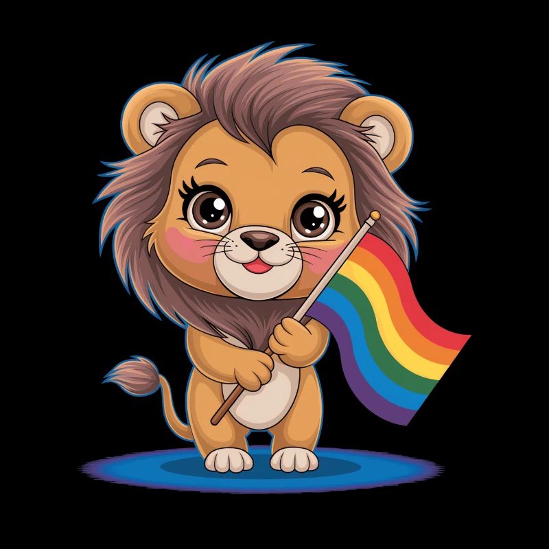 Cute lion with rainbow banner