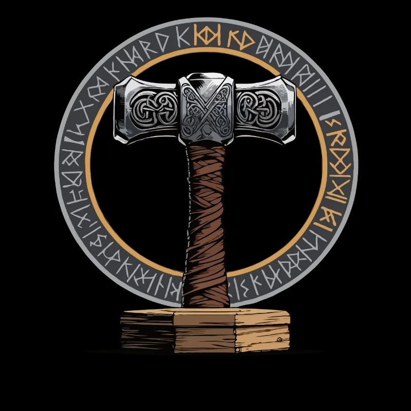 Viking Hammer Warrior Valhalla Runic Circle Thor