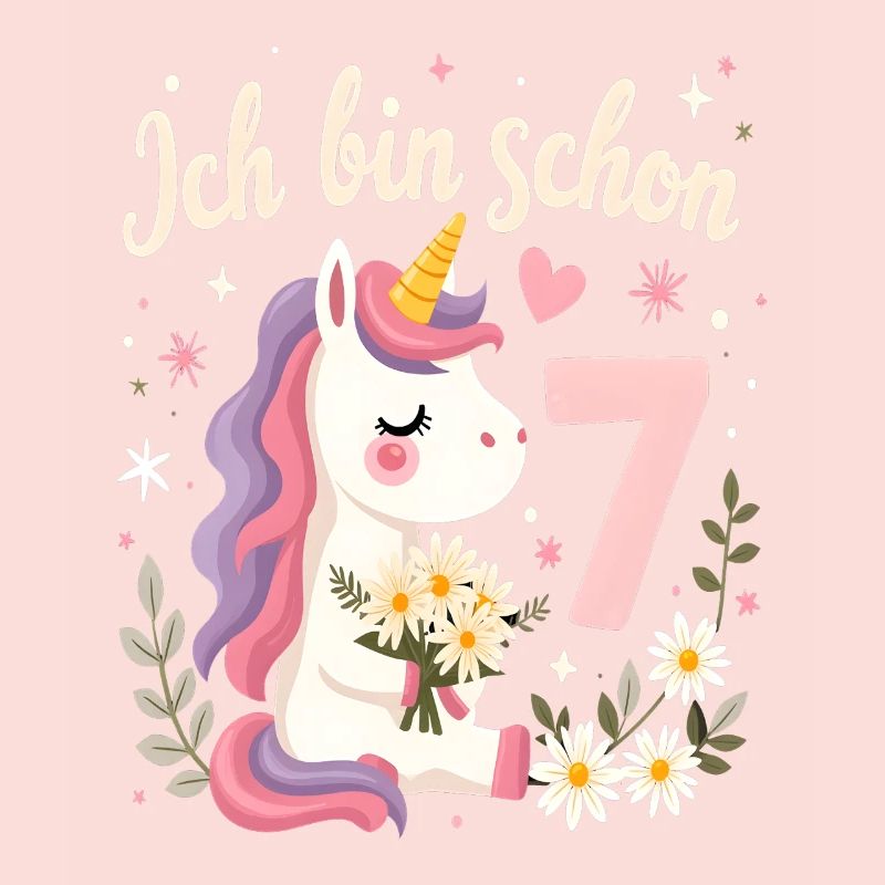 Süßes Einhorn 7. Geburtstag für Mädchen