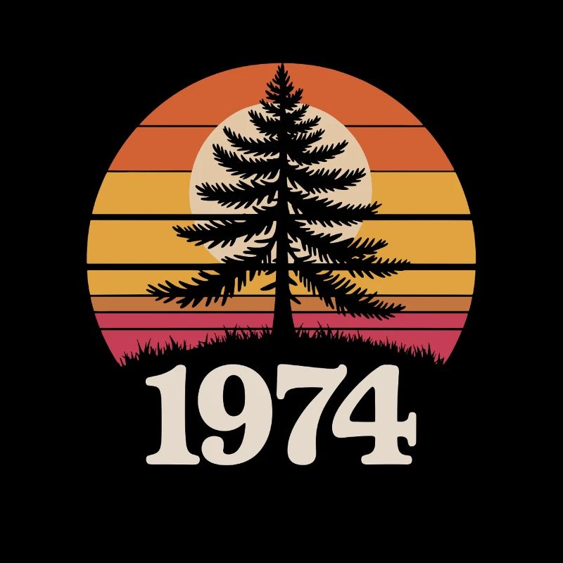 Retro Sunset Nature 1974 Forest Tree
