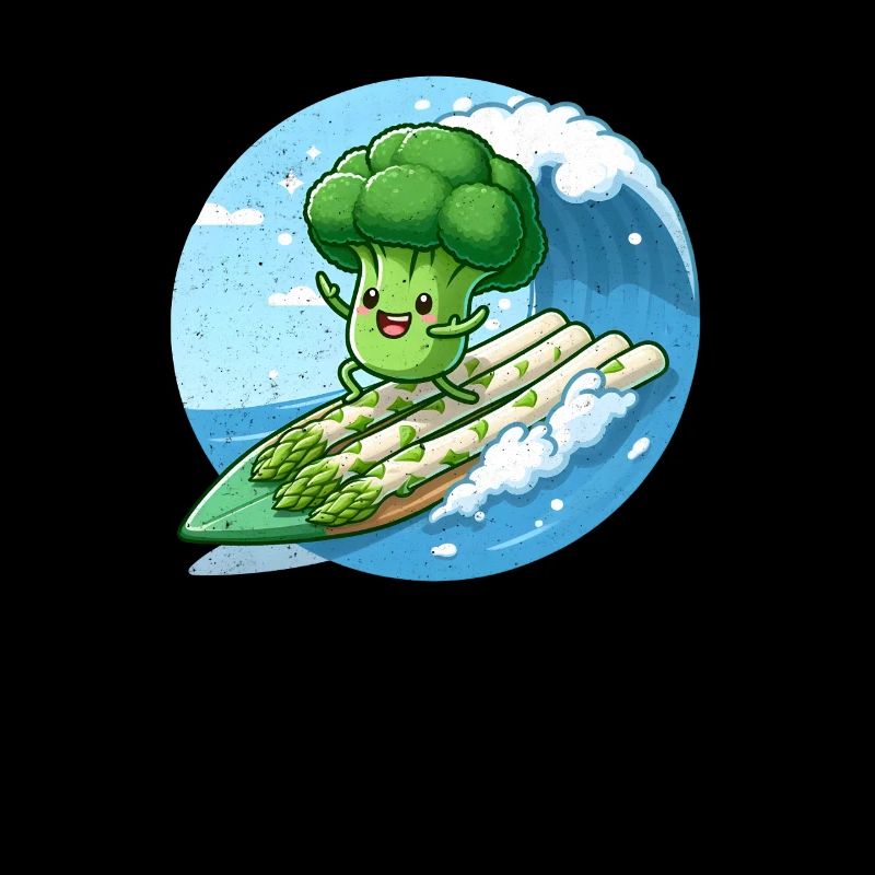 Broccoli surfs on asparagus